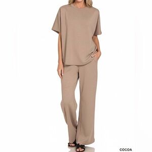 Zenana Scuba Curbed Hem Top & Pants Set Medium